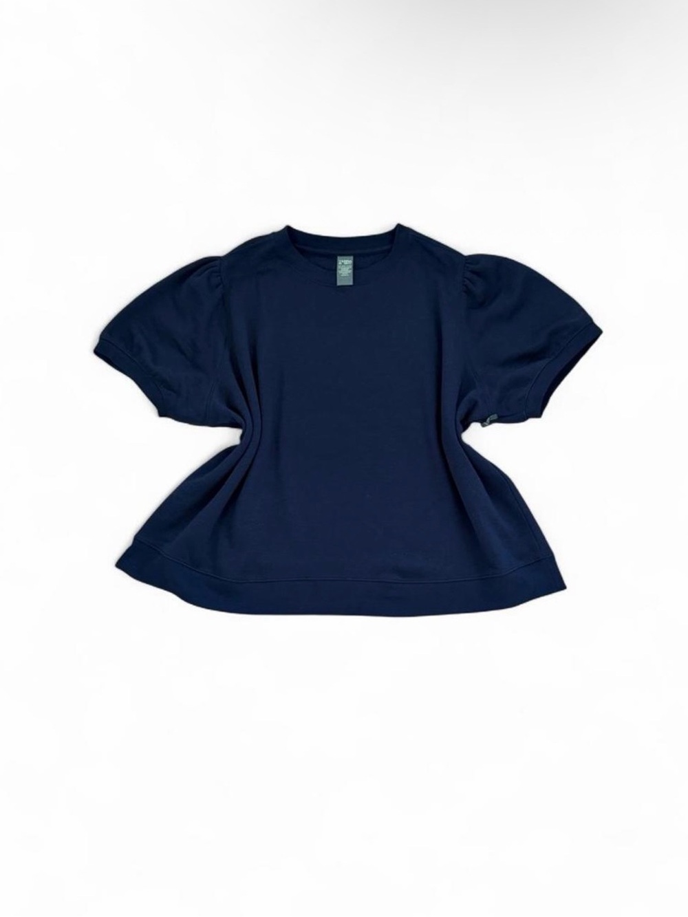 Terra & Sky Navy Short Puff-Sleeve Crewneck Top